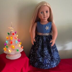 Charming Blue and Gold Doll Dress with Snowflake Detail